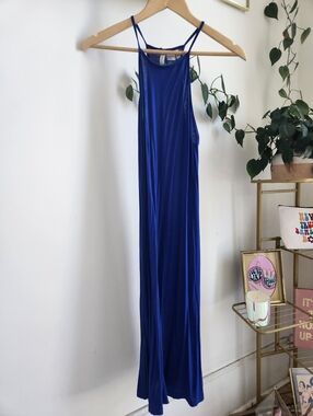 Royal Blue High Neck Midi Dress